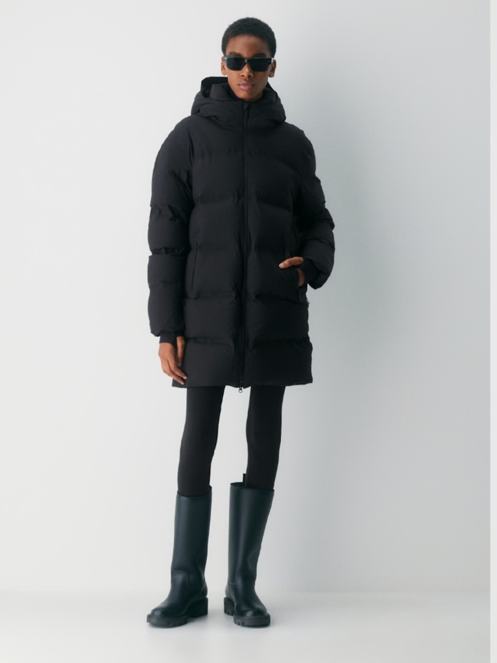 Aritzia TNA Super Puff Midi Rainstop Waterproof Black Puffer Jacket Size L